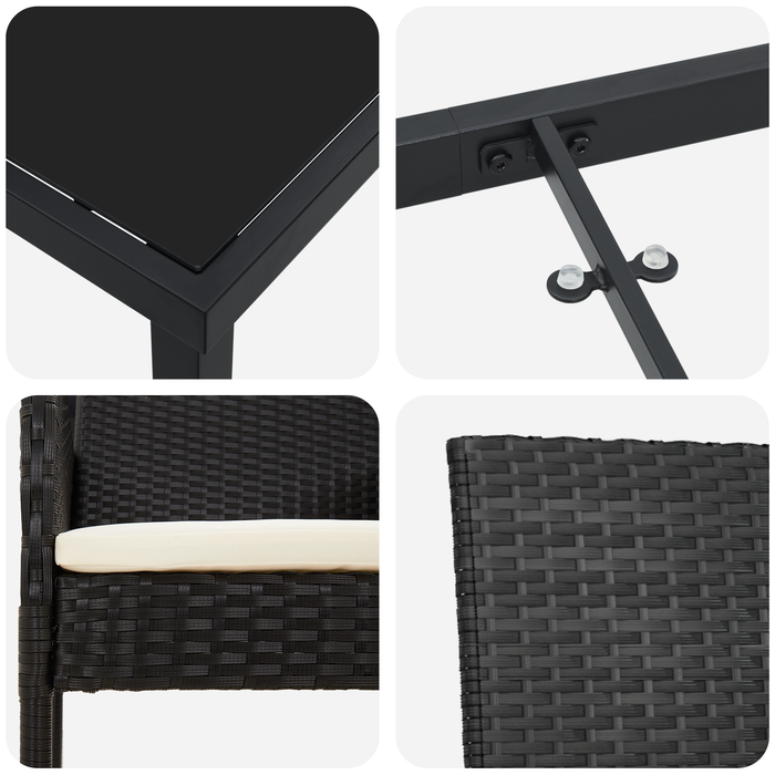 Set de 5 Piese pentru Dining în Grădină cu Pernițe Negru Ratan Poli - WALTI WALTI