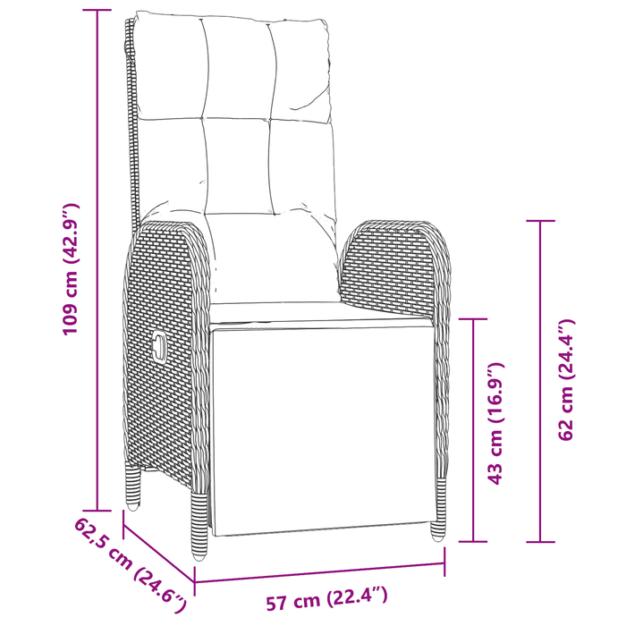 Set Dining Grădină cu Pernă Negru Rattan Poli - WALTI WALTI