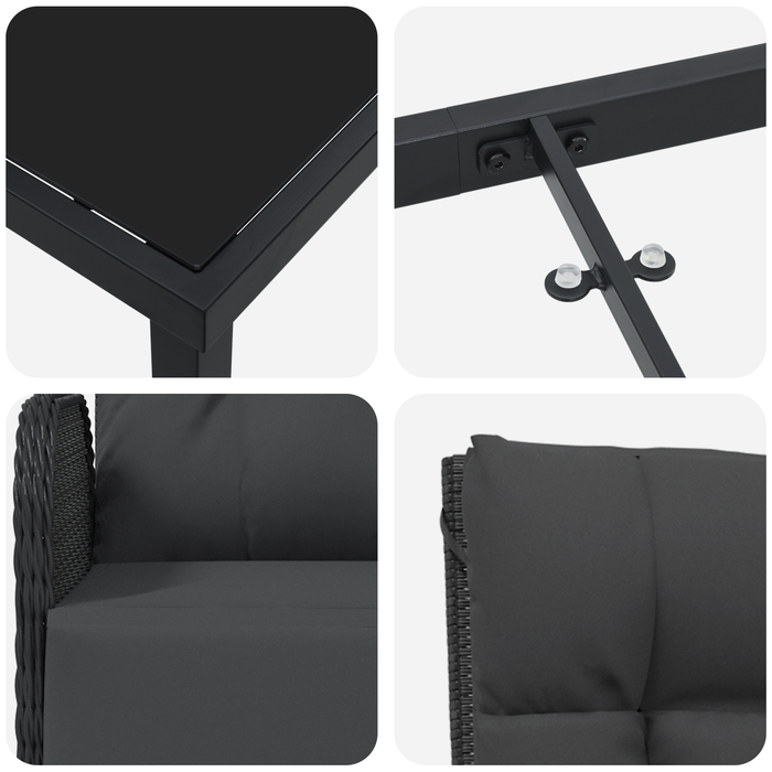 Set dining grădină 5 piese cu perne Negru Poliratan - WALTI WALTI