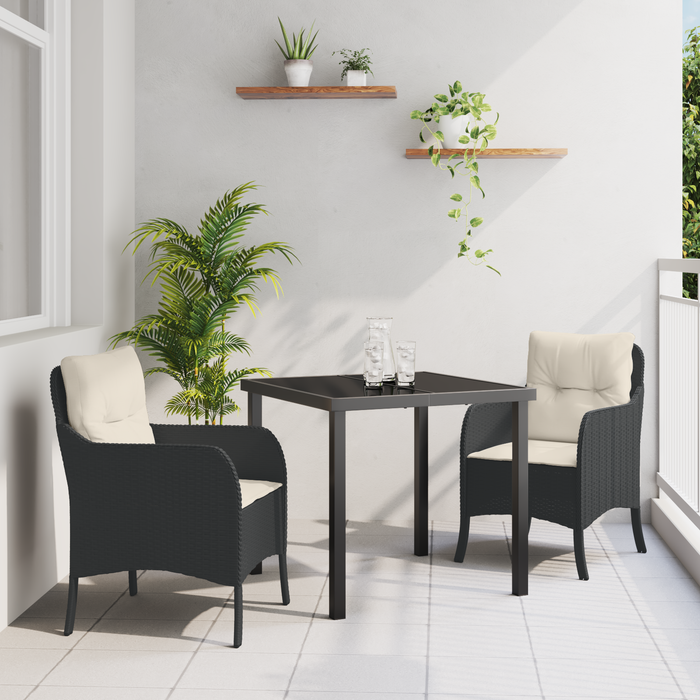 Set de Dining de Grădină 3 piese cu Perne Negru Poliratan - WALTI WALTI