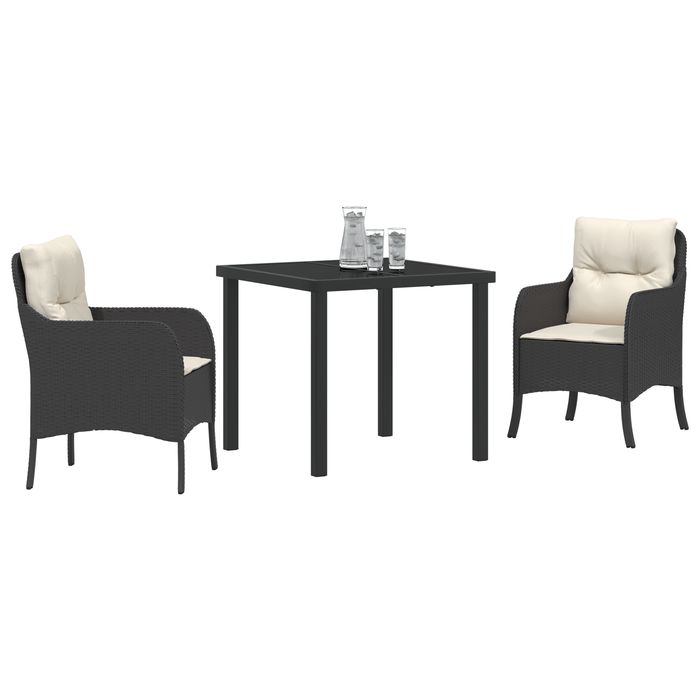 Set de Dining de Grădină 3 piese cu Perne Negru Poliratan - WALTI WALTI