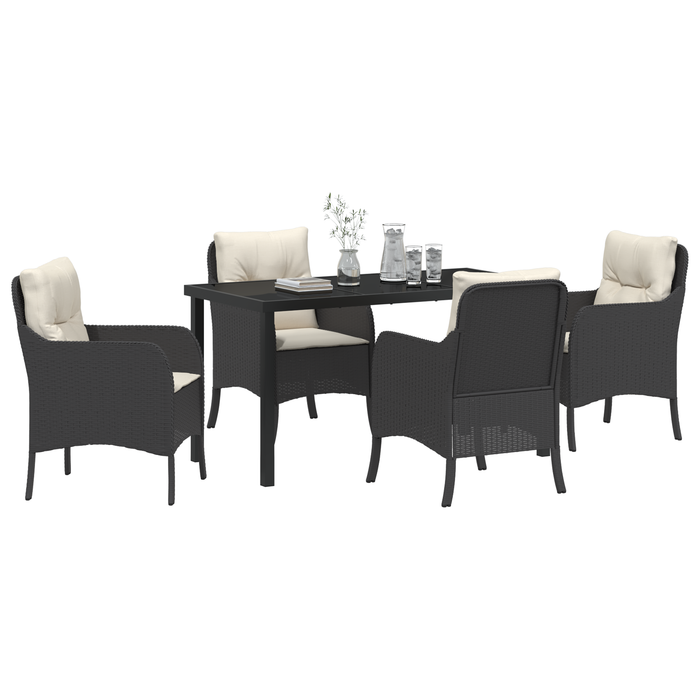 Set de Dining de Grădină cu 5 Piese și Perne Negru Poli Ratan - WALTI WALTI