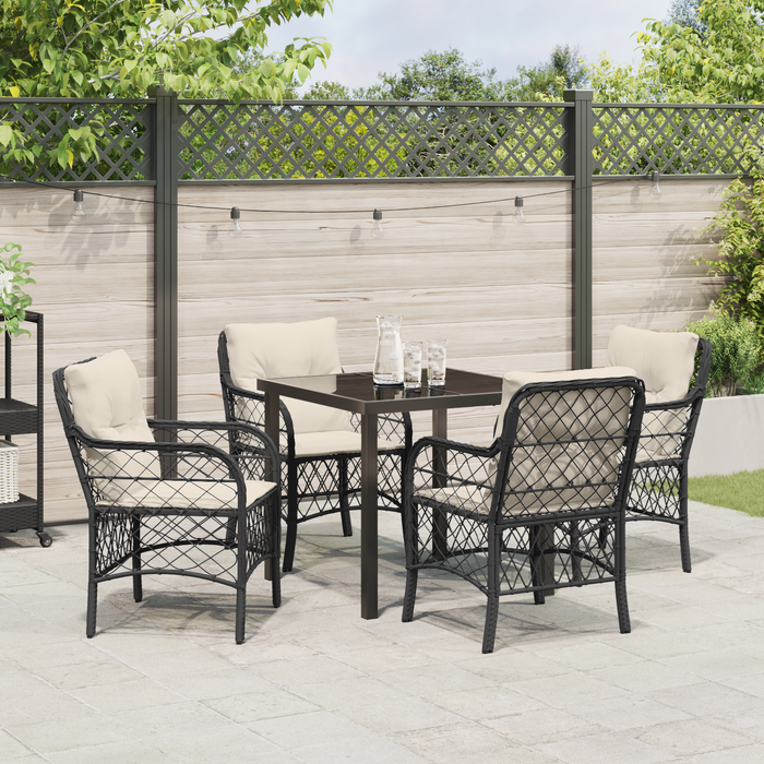 Set dining grădină cu 5 piese și perne, Negru, Rattan Poli - WALTI WALTI
