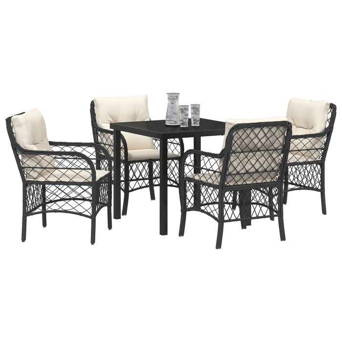 Set dining grădină cu 5 piese și perne, Negru, Rattan Poli - WALTI WALTI
