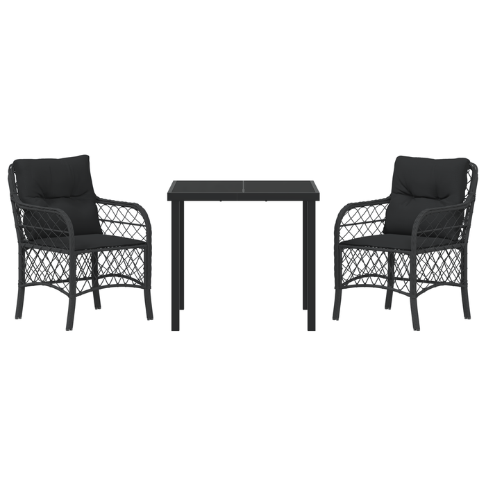 Set de Dining pentru Grădină cu 3 Piese și Perne Negru Poliratan - WALTI WALTI