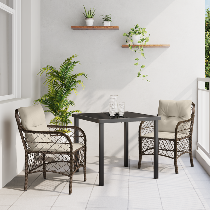 Set de masă pentru grădină 3 piese cu perne din rattan sintetic maro - WALTI WALTI