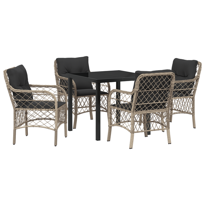 Set de dining de grădină cu 5 piese cu perne gri deschis din ratan PE - WALTI WALTI