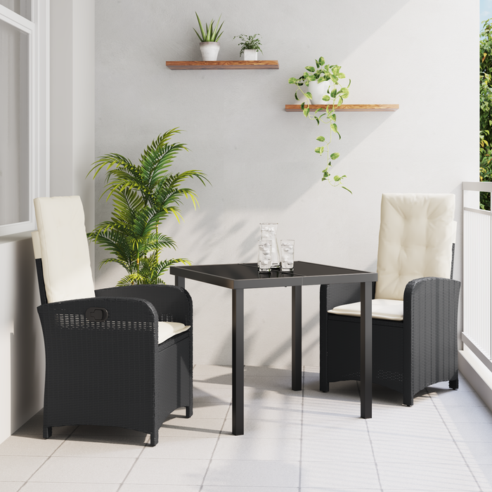 Set de dining de grădină 3 piese cu perne ratan PE negru - WALTI WALTI