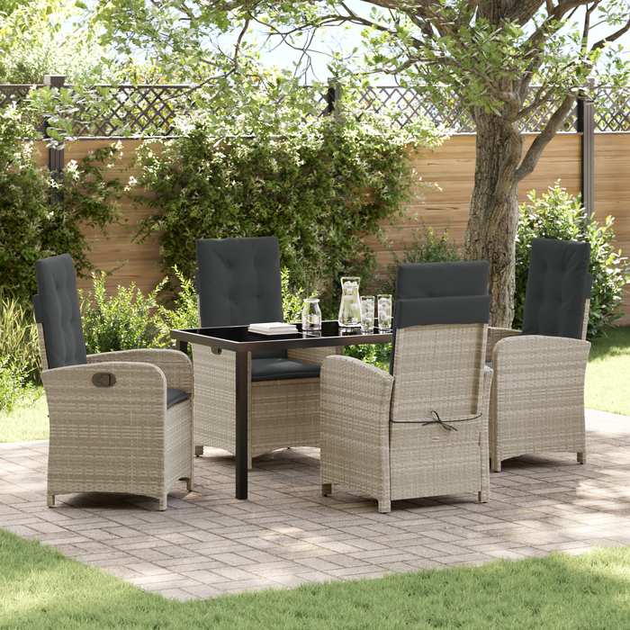 Set de dining de grădină din 5 piese cu perne în gri deschis din rattan poli - WALTI WALTI
