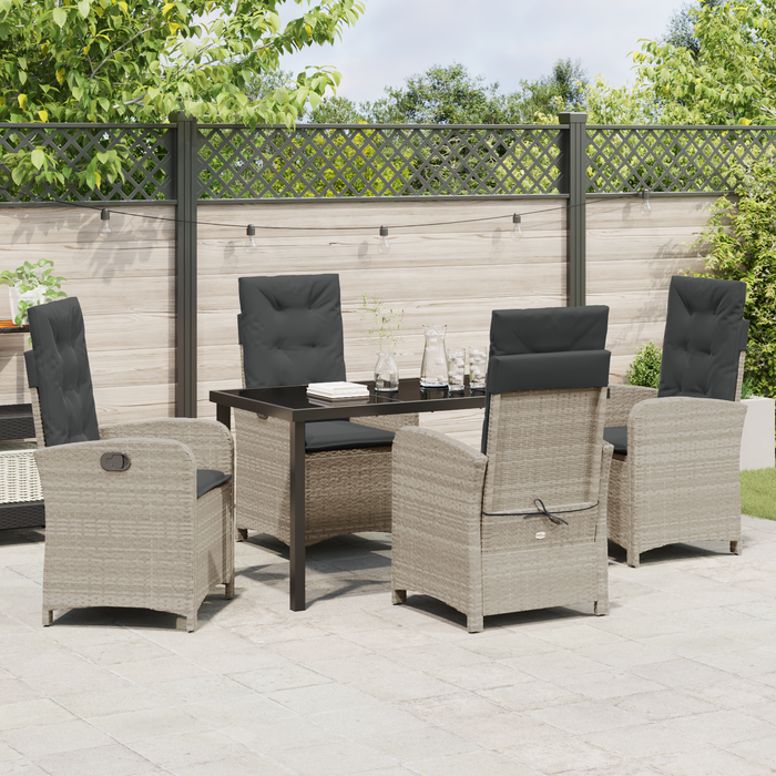 Set de dining de grădină din 5 piese cu perne în gri deschis din rattan poli - WALTI WALTI