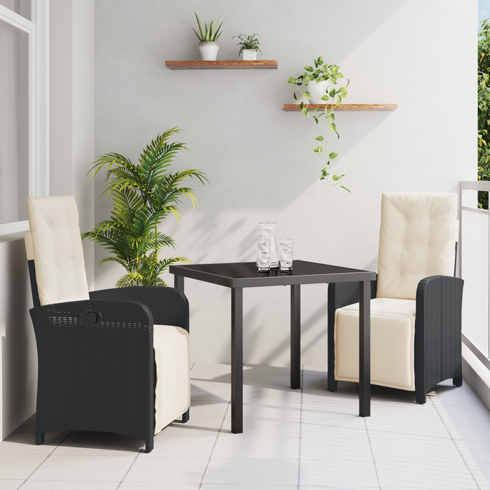 Set masă grădină vidaXL 3 piese cu perne, Negru, Ratan Polimer - WALTI WALTI
