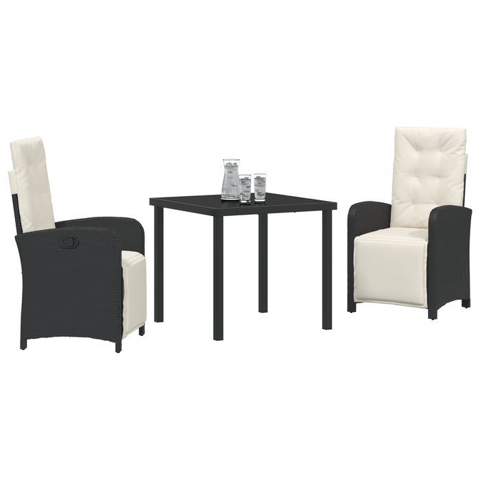 Set masă grădină vidaXL 3 piese cu perne, Negru, Ratan Polimer - WALTI WALTI