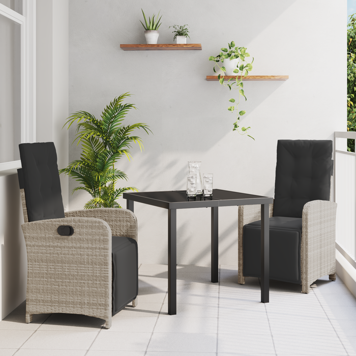 Set de dining grădină vidaXL 3 piese perne gri deschis ratan poliester - WALTI WALTI