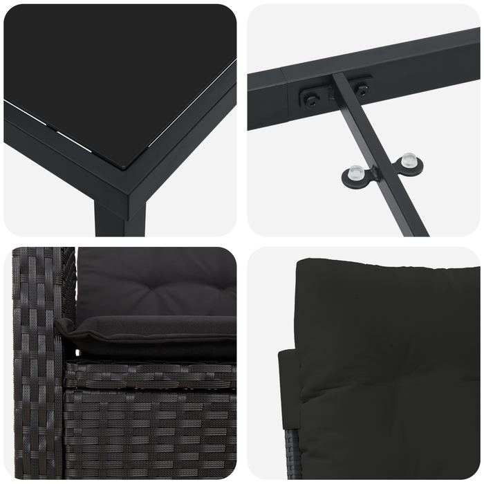 Set de Dining pentru Grădină cu Pernițe Negru Poliratan - WALTI WALTI