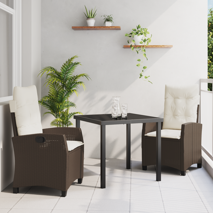 Set de dining de grădină vitaXL 3 Piese cu Perne Ratan PE Maro - WALTI WALTI
