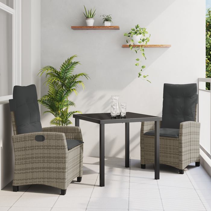Set Dining Grădină 3 Piese cu Perne Gri Poly Ratan - WALTI WALTI
