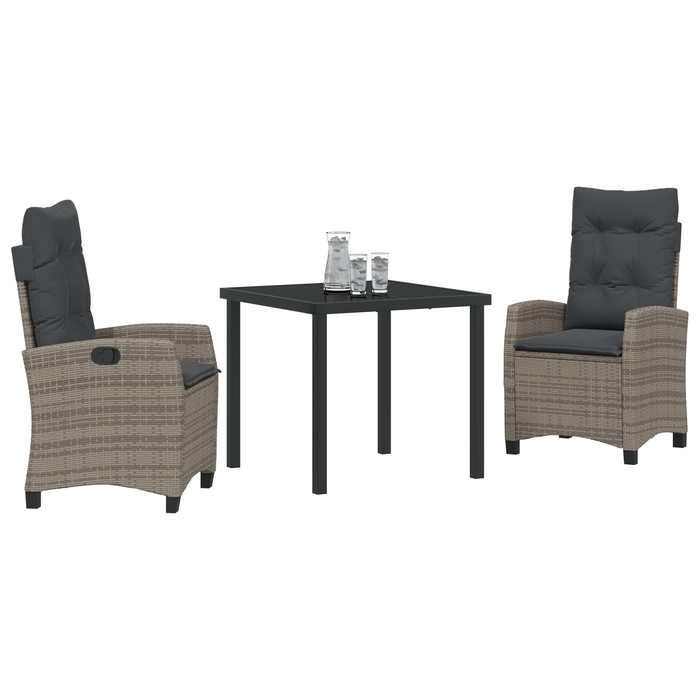 Set Dining Grădină 3 Piese cu Perne Gri Poly Ratan - WALTI WALTI