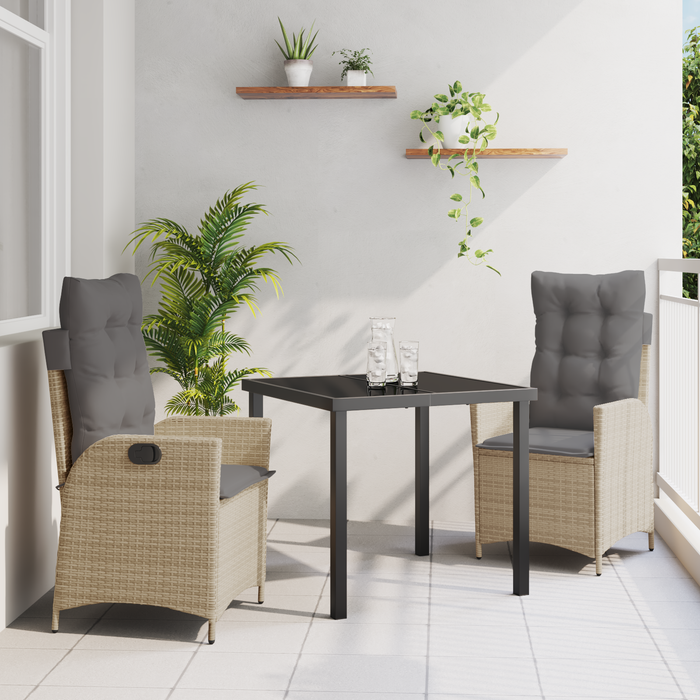 Set de dining pentru grădină de 3 piese cu perne bej din poliratan - WALTI WALTI