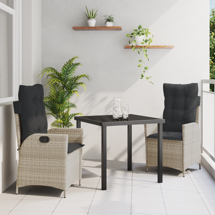 Set de Dining pentru Grădină cu 3 Piese cu Perne Gri Deschis Ratan Poli - WALTI WALTI