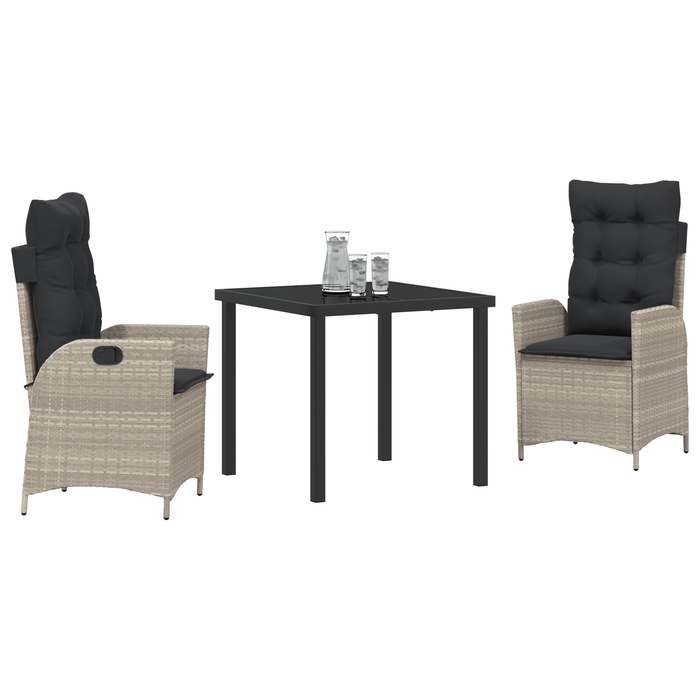 Set de Dining pentru Grădină cu 3 Piese cu Perne Gri Deschis Ratan Poli - WALTI WALTI