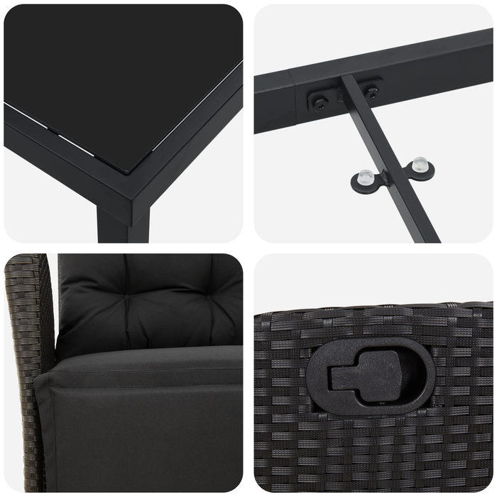 Set de masă de grădină 3 piese, ratan poli negru - WALTI WALTI