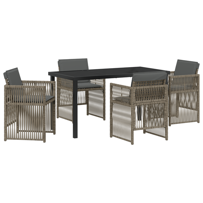 Set de dining pentru grădină cu 5 piese cu perne gri din poli ratan vidaXL - WALTI WALTI