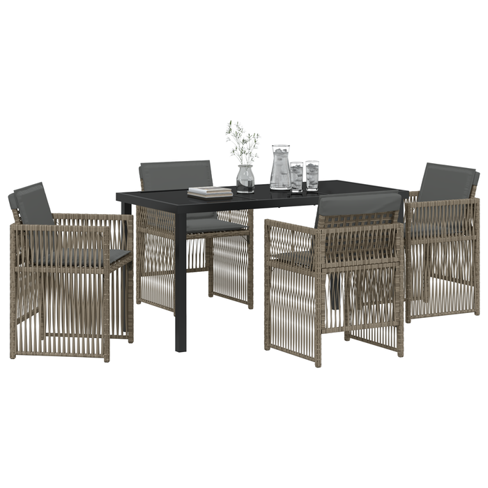 Set de dining pentru grădină cu 5 piese cu perne gri din poli ratan vidaXL - WALTI WALTI