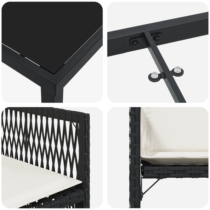 Set de dining pentru grădină cu 5 piese și perne, Negru, Poliratan - WALTI WALTI