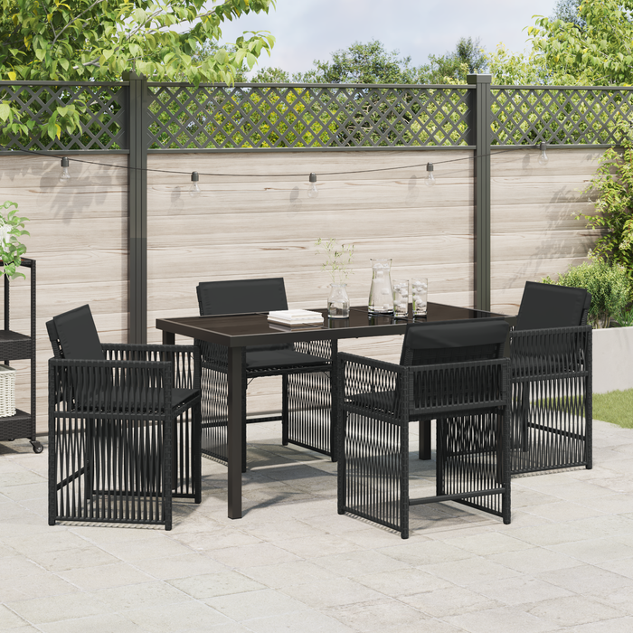 Set de dining de 5 piese pentru grădină cu perne Negru Poliratan - WALTI WALTI