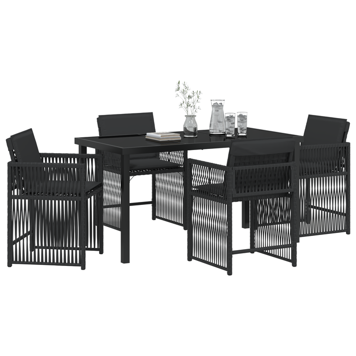 Set de dining de 5 piese pentru grădină cu perne Negru Poliratan - WALTI WALTI