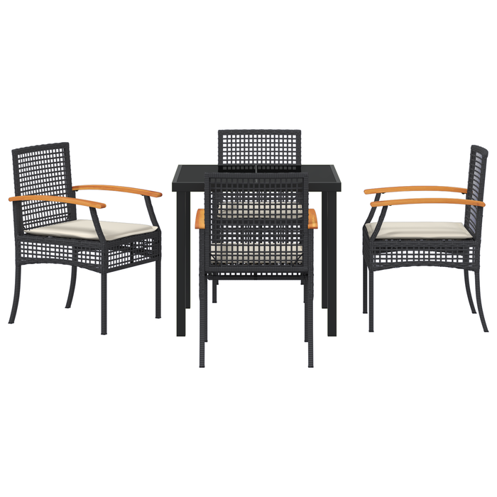 Set de Dining de Grădină 5 Piese cu Perne Negru Poliratan - WALTI WALTI