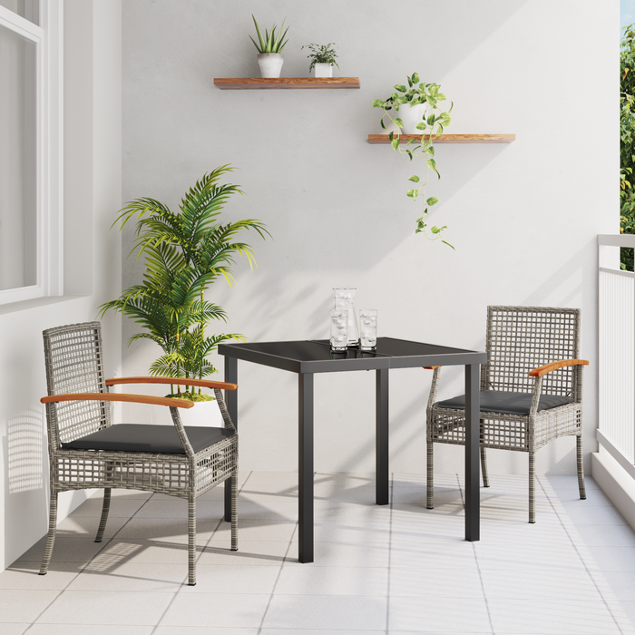 Set de dining de grădină 3 piese cu perne gri din poliratan - WALTI WALTI