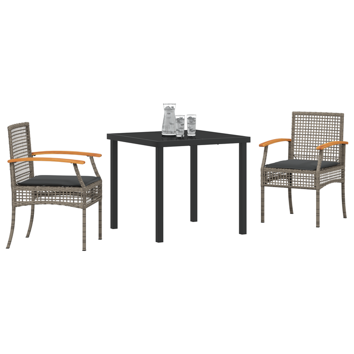 Set de dining de grădină 3 piese cu perne gri din poliratan - WALTI WALTI