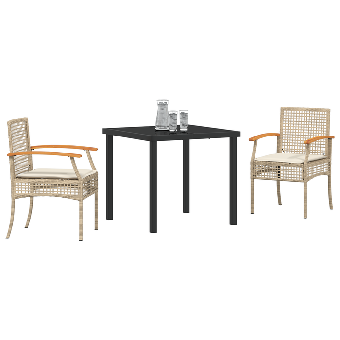 Set de dining de grădină 3 piese cu perne bej din ratan sintetic - WALTI WALTI