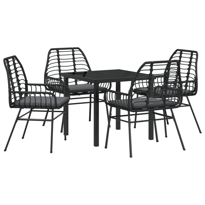 Set de Dining de Grădină de 5 Piese cu Pernă Negru Poliratan - WALTI WALTI