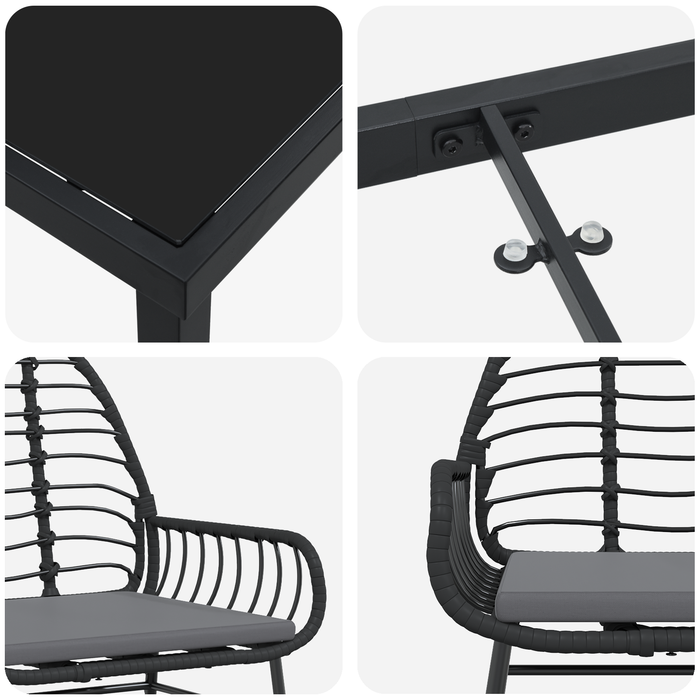 Set de masă de grădină cu 5 piese și perne Negru Rattan Poliester - WALTI WALTI
