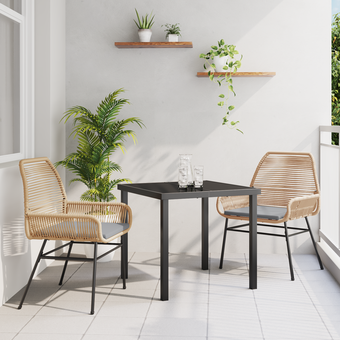 Set de Dining pentru Grădină din 3 Piese cu Pernă Maro din Ratan PE - WALTI WALTI