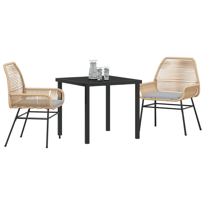 Set de Dining pentru Grădină din 3 Piese cu Pernă Maro din Ratan PE - WALTI WALTI