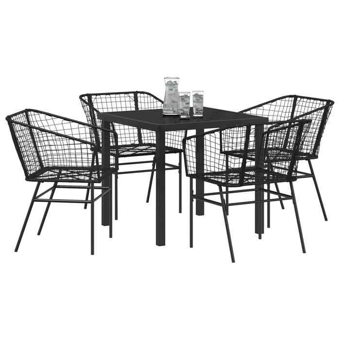Set de Dining pentru Grădină din 5 Piese Negru din Poliratan - WALTI WALTI