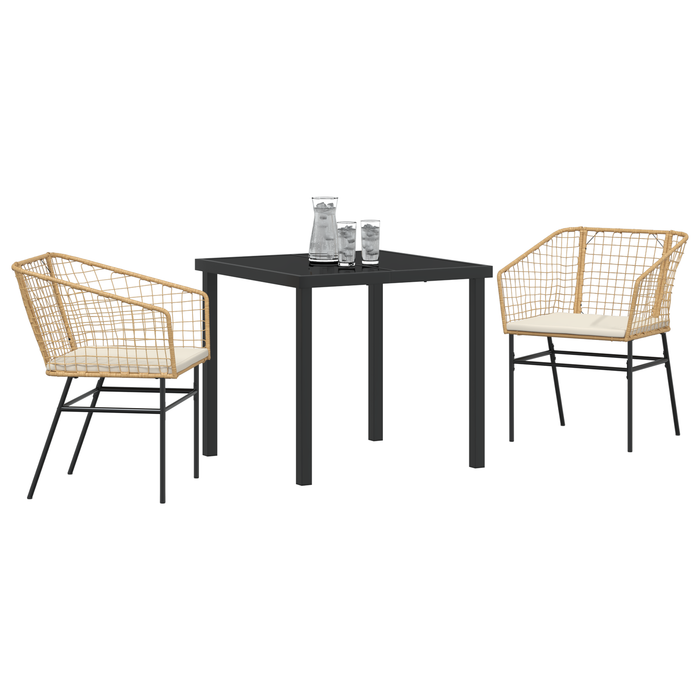 Set de dining de grădină cu 3 piese cu perne, maro, ratan polimer - WALTI WALTI
