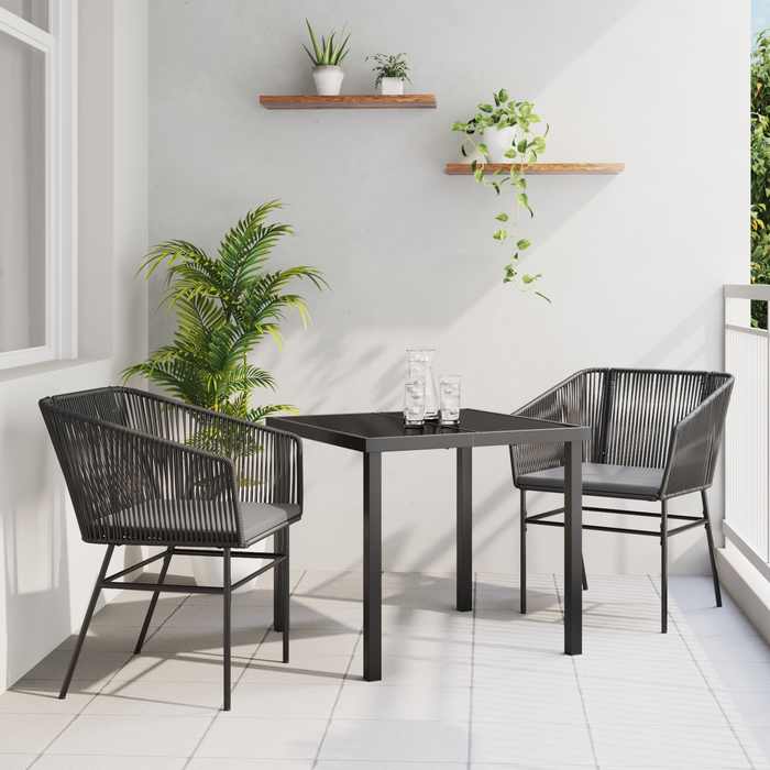 Set de dining pentru grădină cu 3 piese și perne Negru Poliratan - WALTI WALTI