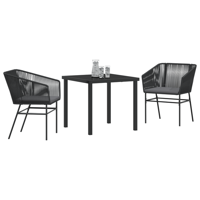 Set de dining pentru grădină cu 3 piese și perne Negru Poliratan - WALTI WALTI