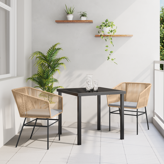 Set de dining de grădină 3 piese cu perne maro din poliratan - WALTI WALTI