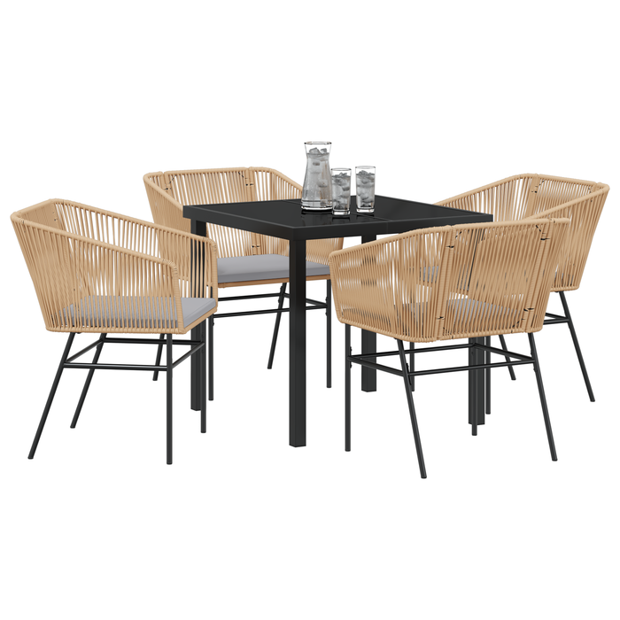 Set de dining pentru grădină din 5 piese cu perne maro din poliratan - WALTI WALTI