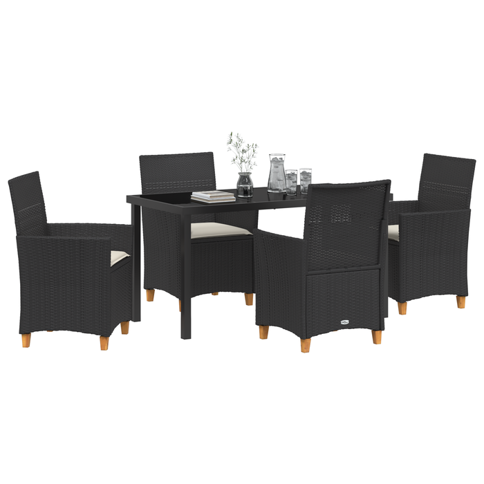 Set de Dining de Grădină de 5 Piese cu Perne din Ratan Poliratan Negru - WALTI WALTI