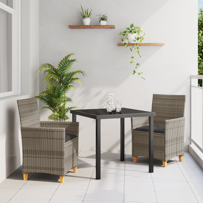 Set de Dining de Grădină cu 3 Piese cu Pernă Gri Poliratan - WALTI WALTI