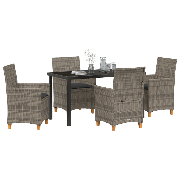 Set de dining de grădină 5 piese cu perne gri din ratan poliesteric - WALTI WALTI