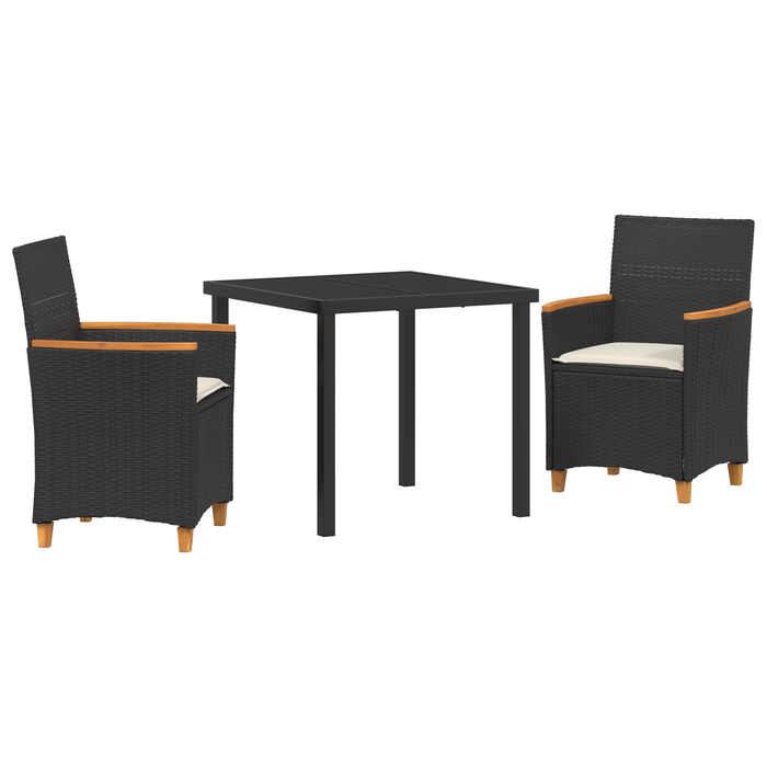 Set de dining pentru grădină 3 piese cu perne Negru Ratan Poli - WALTI WALTI