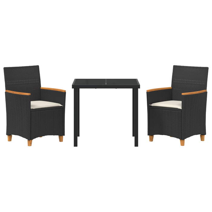 Set de dining pentru grădină 3 piese cu perne Negru Ratan Poli - WALTI WALTI