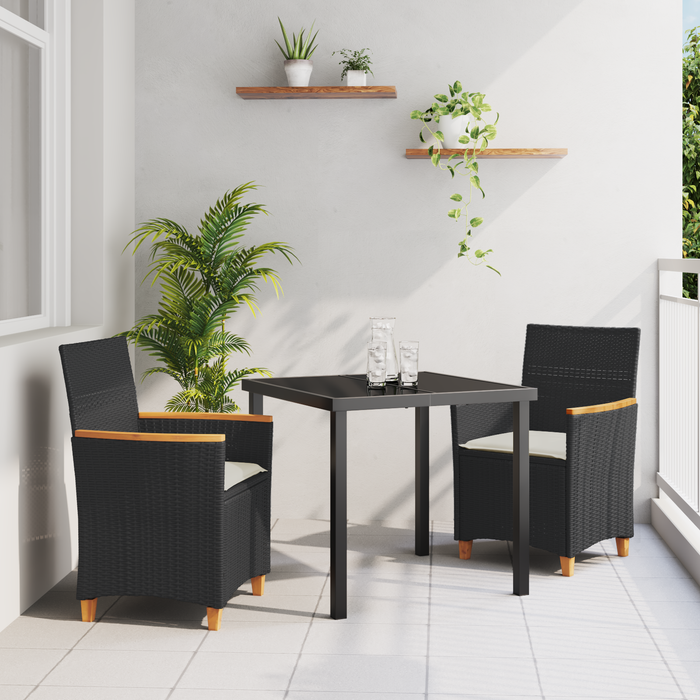 Set de dining pentru grădină 3 piese cu perne Negru Ratan Poli - WALTI WALTI